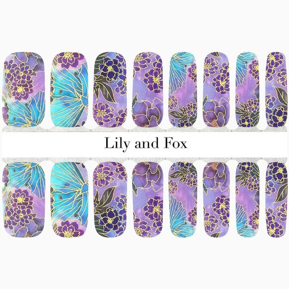 3 for 15 - LILY & FOX - GARDENS OF GOLD Nail Stickers Wrap Strips Pastel Floral - Picture 2 of 10